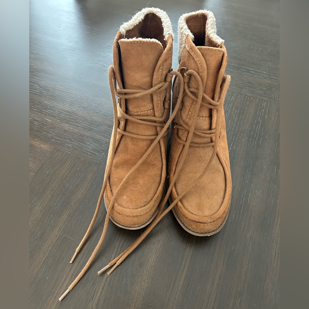 Mad Love Tan Ankle Boots with Shearling Lining